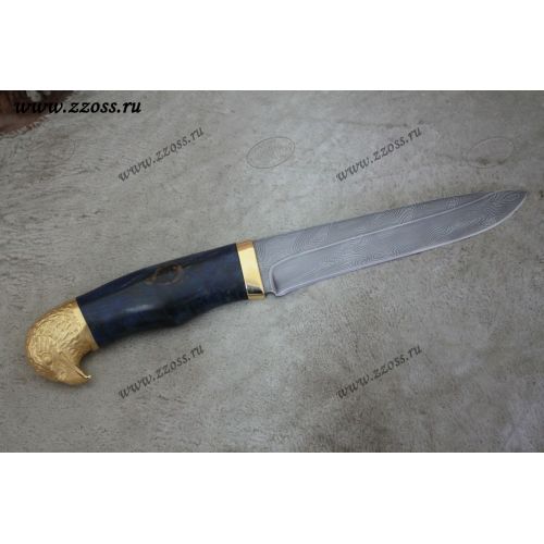 Нож «Талисман мичмана» Н1Т-Л, сталь нержавеющий дамаск (40Х13-Х12МФ1), рукоять: золото, стабилизированная береза, литьё